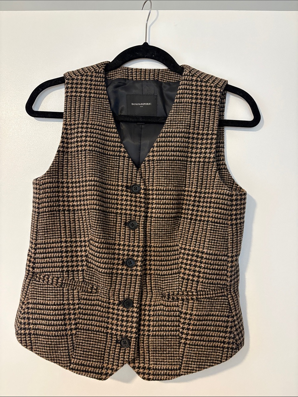 NWOT Banana Republic Brown Plaid Button-Front Vest